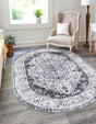 Washable Linen Charcoal 7' 10 x 10' Yara Oval Area Rug Easy to Clean Stain Resistant & Durable Polyester & Chenille Carpet for Sale at Rug Engine