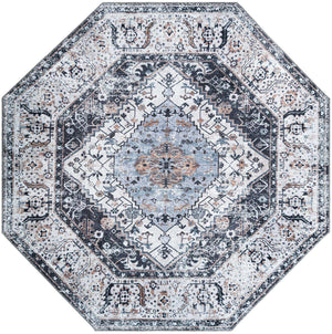 Washable Linen Charcoal 7' 1 x 7' 1 Yara Octagon Area Rug Easy to Clean Stain Resistant & Durable Polyester & Chenille Carpet for Sale at Rug Engine