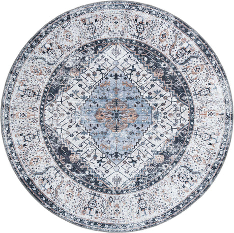 Washable Linen Charcoal 7' 1 x 7' 1 Yara Round Area Rug Easy to Clean Stain Resistant & Durable Polyester & Chenille Carpet for Sale at Rug Engine