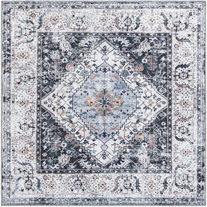 Washable Linen Charcoal 7' 1 x 7' 1 Yara Square Area Rug Easy to Clean Stain Resistant & Durable Polyester & Chenille Carpet for Sale at Rug Engine