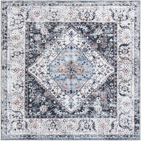 Washable Linen Charcoal 7' 1 x 7' 1 Yara Square Area Rug Easy to Clean Stain Resistant & Durable