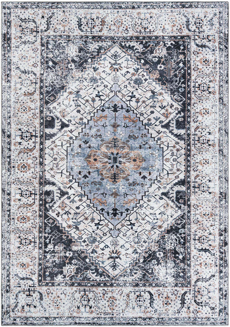Washable Linen Charcoal 7' 1 x 10' Yara Rectangle Area Rug Easy to Clean Stain Resistant & Durable Polyester & Chenille Carpet for Sale at Rug Engine
