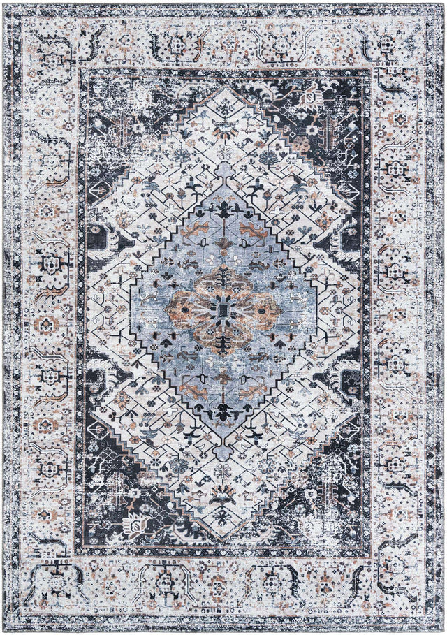 Washable Linen Charcoal 7' 1 x 10' Yara Rectangle Area Rug Easy to Clean Stain Resistant & Durable Polyester & Chenille Carpet for Sale at Rug Engine