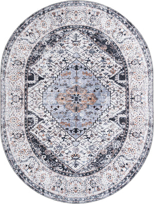 Washable Linen Charcoal 7' 10 x 10' Yara Oval Area Rug Easy to Clean Stain Resistant & Durable Polyester & Chenille Carpet for Sale at Rug Engine