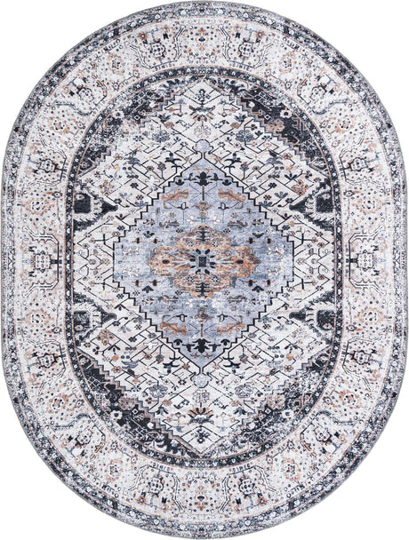 Washable Linen Charcoal 7' 10 x 10' Yara Oval Area Rug Easy to Clean Stain Resistant & Durable Polyester & Chenille Carpet for Sale at Rug Engine