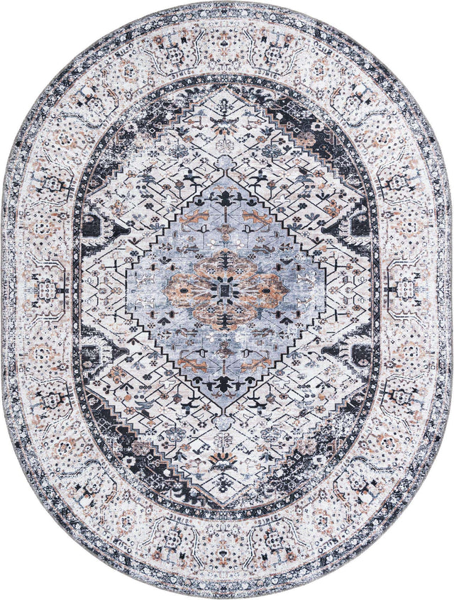 Washable Linen Charcoal 7' 10 x 10' Yara Oval Area Rug Easy to Clean Stain Resistant & Durable Polyester & Chenille Carpet for Sale at Rug Engine