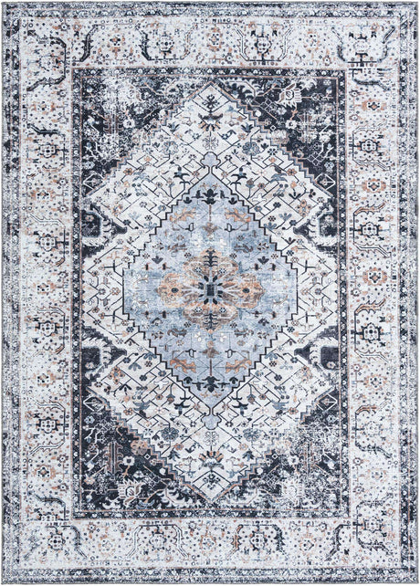 Washable Linen Charcoal 7' 10 x 11' Yara Rectangle Area Rug Easy to Clean Stain Resistant & Durable Polyester & Chenille Carpet for Sale at Rug Engine
