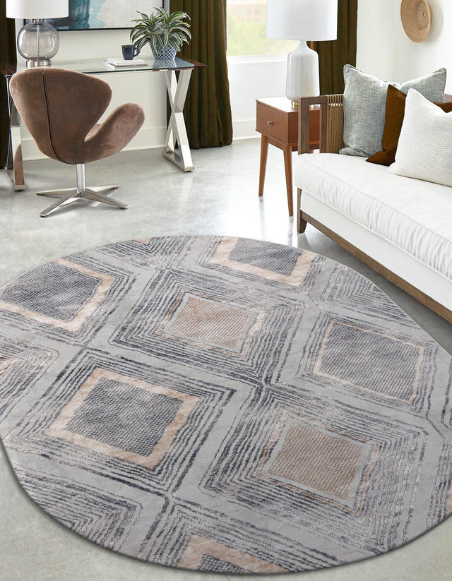 Gray Cream 7' 1 x 10' Caspian Oval Area Rug 60% Polypropylene & 40% Polyester With Cotton Backing Modern Chic Carpet for Home Interior Design Decorating for Sale at Rug Engine