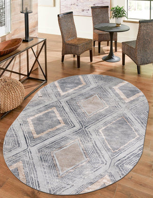 Gray Cream 7' 1 x 10' Caspian Oval Area Rug 60% Polypropylene & 40% Polyester With Cotton Backing Modern Chic Carpet for Home Interior Design Decorating for Sale at Rug Engine