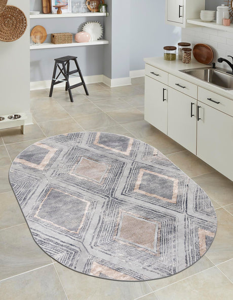 Gray Cream 7' 1 x 10' Caspian Oval Area Rug 60% Polypropylene & 40% Polyester With Cotton Backing Modern Chic Carpet for Home Interior Design Decorating for Sale at Rug Engine