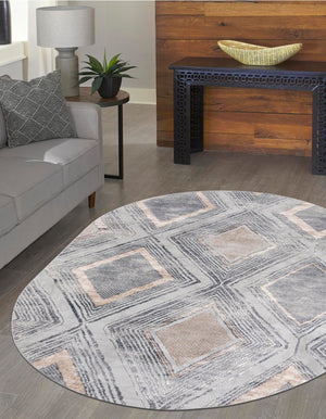 Gray Cream 7' 1 x 10' Caspian Oval Area Rug 60% Polypropylene & 40% Polyester With Cotton Backing Modern Chic Carpet for Home Interior Design Decorating for Sale at Rug Engine