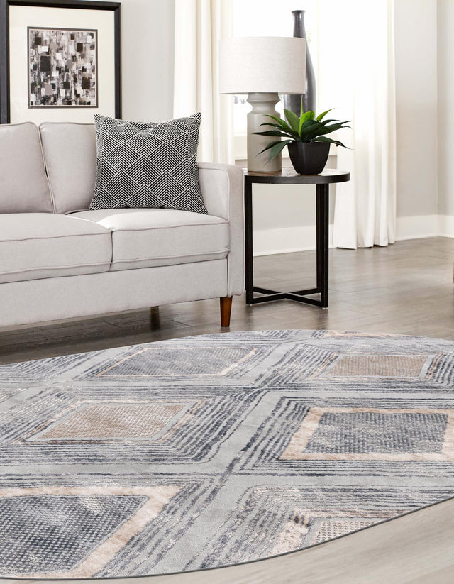 Gray Cream 7' 1 x 10' Caspian Oval Area Rug 60% Polypropylene & 40% Polyester With Cotton Backing Modern Chic Carpet for Home Interior Design Decorating for Sale at Rug Engine