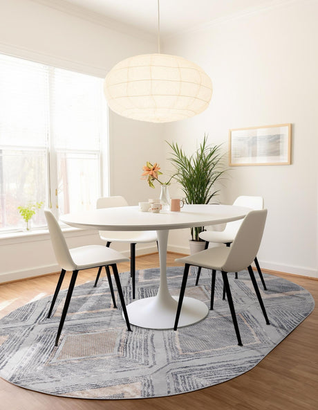 Gray Cream 7' 1 x 10' Caspian Oval Area Rug 60% Polypropylene & 40% Polyester With Cotton Backing Modern Chic Carpet for Home Interior Design Decorating for Sale at Rug Engine