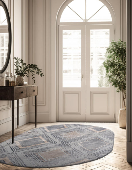 Gray Cream 7' 1 x 10' Caspian Oval Area Rug 60% Polypropylene & 40% Polyester With Cotton Backing Modern Chic Carpet for Home Interior Design Decorating for Sale at Rug Engine