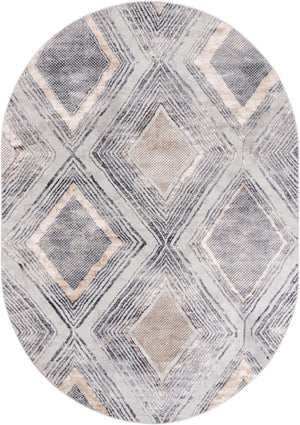 Gray Cream 7' 1 x 10' Caspian Oval Area Rug 60% Polypropylene & 40% Polyester With Cotton Backing Modern Chic Carpet for Home Interior Design Decorating for Sale at Rug Engine