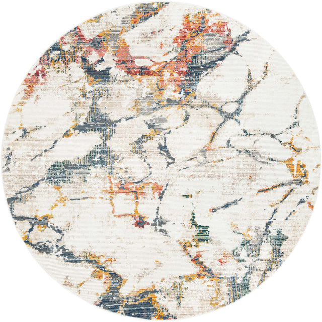 White Navy 10' 2 x 10' 2 Gemstone Round Area Rug Polypropylene Contemporary Carpet Easy Clean Stain Resistant for Home Design Decorating for Sale at Rug Engine