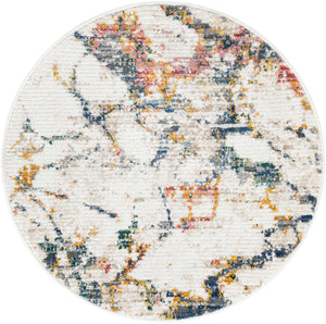 White Navy 3' 3 x 3' 3 Gemstone Round Area Rug Polypropylene Contemporary Carpet Easy Clean Stain Resistant for Home Design Decorating for Sale at Rug Engine