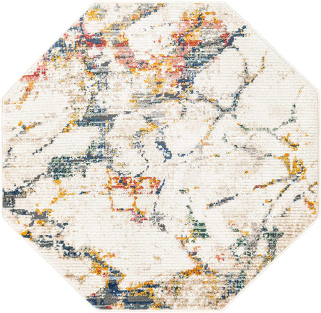 White Navy 4' 1 x 4' 1 Gemstone Octagon Area Rug Polypropylene Contemporary Carpet Easy Clean Stain Resistant for Home Design Decorating for Sale at Rug Engine