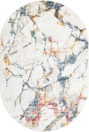 White Navy 4' 1 x 6' 3 Gemstone Oval Area Rug Polypropylene Contemporary Carpet Easy Clean Stain Resistant for Home Design Decorating for Sale at Rug Engine