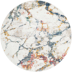 White Navy 5' 3 x 5' 3 Gemstone Round Area Rug Polypropylene Contemporary Carpet Easy Clean Stain Resistant for Home Design Decorating for Sale at Rug Engine