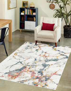 White Navy 4' 1 x 6' 3 Gemstone Rectangle Area Rug Polypropylene Contemporary Carpet Easy Clean Stain Resistant for Home Design Decorating for Sale at Rug Engine