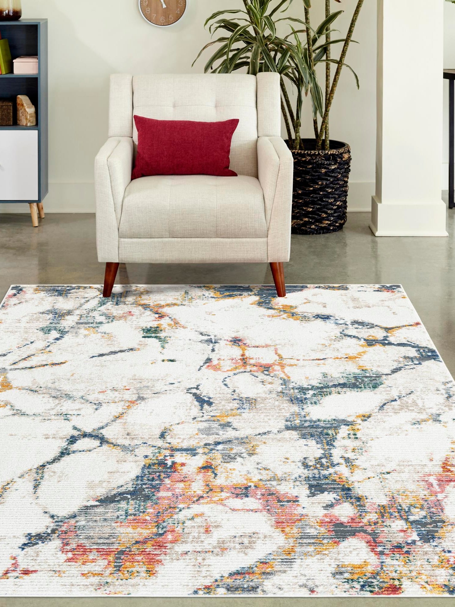 White Navy 6' 1 x 9' 2 Gemstone Rectangle Area Rug Polypropylene Contemporary Carpet Easy Clean Stain Resistant for Home Design Decorating for Sale at Rug Engine