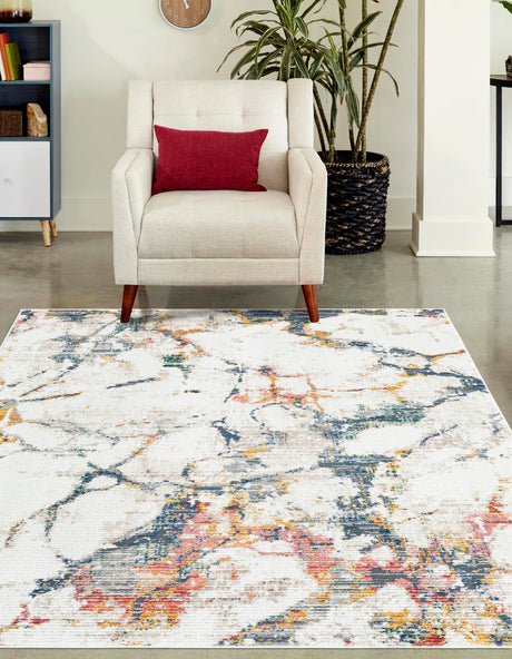 White Navy 6' 1 x 9' 2 Gemstone Rectangle Area Rug Polypropylene Contemporary Carpet Easy Clean Stain Resistant for Home Design Decorating for Sale at Rug Engine