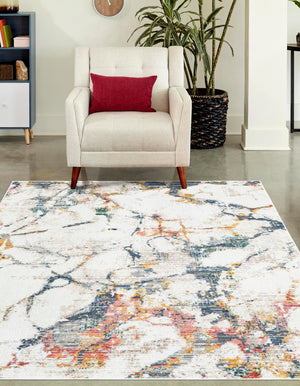 White Navy 5' 3 x 8' Gemstone Rectangle Area Rug Polypropylene Contemporary Carpet Easy Clean Stain Resistant for Home Design Decorating for Sale at Rug Engine