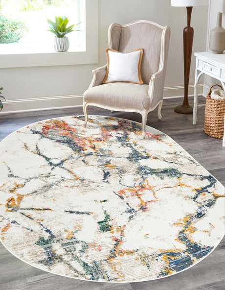 White Navy 7' 10 x 10' 2 Gemstone Oval Area Rug Polypropylene Contemporary Carpet Easy Clean Stain Resistant for Home Design Decorating for Sale at Rug Engine