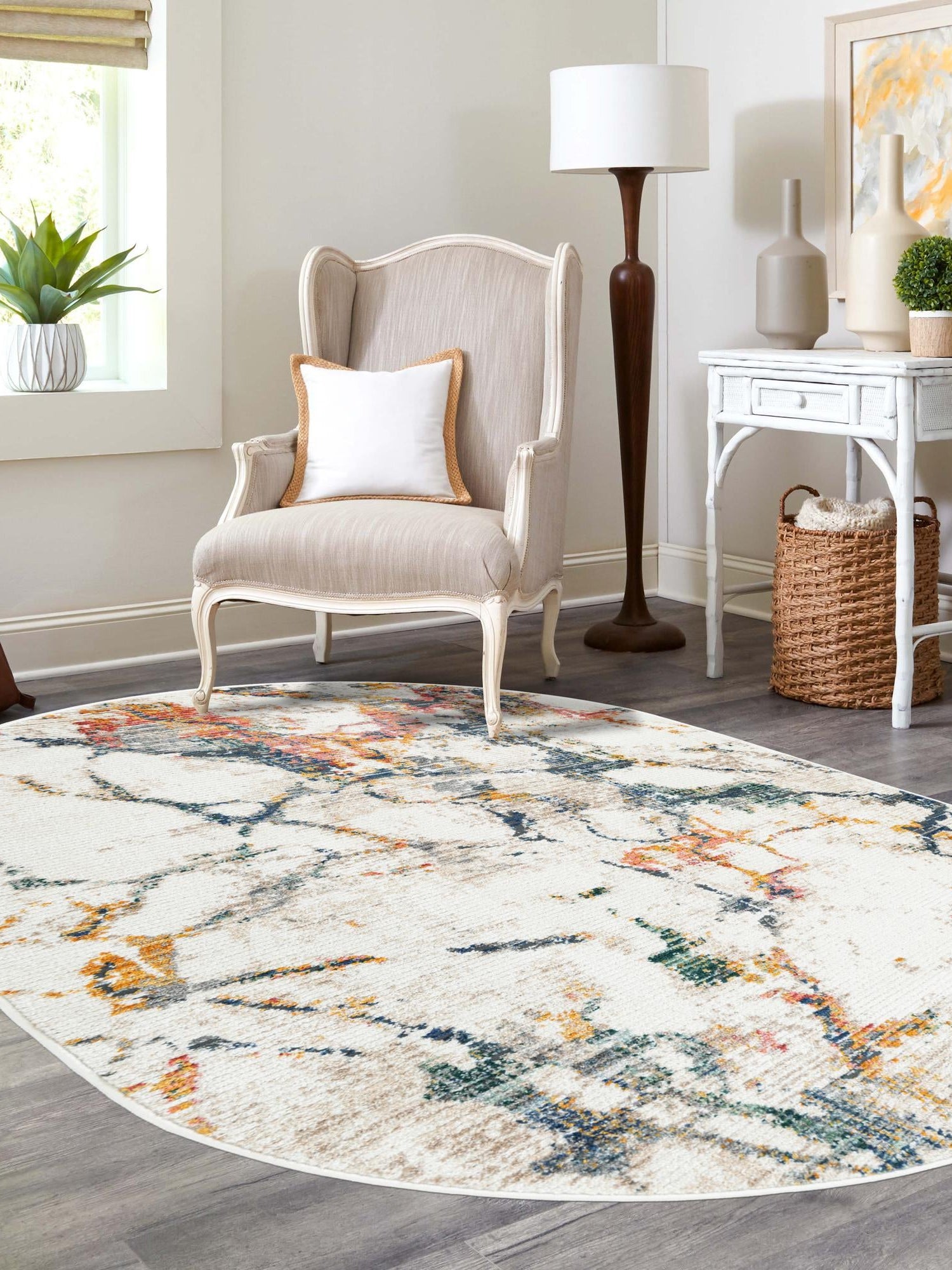 White Navy 7' 10 x 10' 2 Gemstone Oval Area Rug Polypropylene Contemporary Carpet Easy Clean Stain Resistant for Home Design Decorating for Sale at Rug Engine
