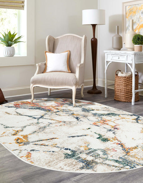 White Navy 7' 10 x 10' 2 Gemstone Oval Area Rug Polypropylene Contemporary Carpet Easy Clean Stain Resistant for Home Design Decorating for Sale at Rug Engine