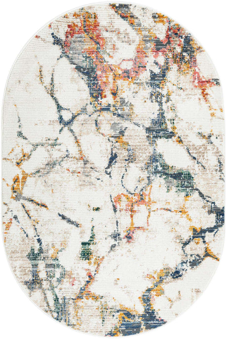 White Navy 5' 3 x 8' Gemstone Oval Area Rug Polypropylene Contemporary Carpet Easy Clean Stain Resistant for Home Design Decorating for Sale at Rug Engine