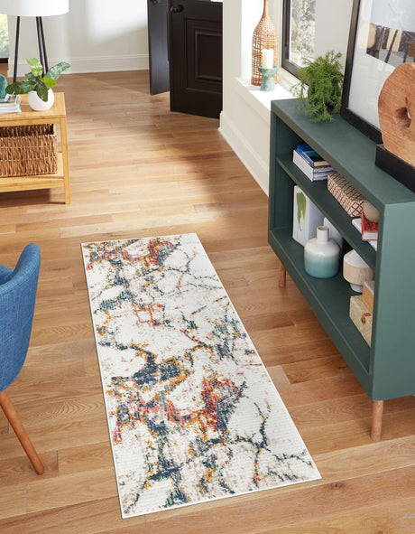 White Navy 2' 2 x 5' 11 Gemstone Runner Area Rug Polypropylene Contemporary Carpet Easy Clean Stain Resistant for Home Design Decorating for Sale at Rug Engine