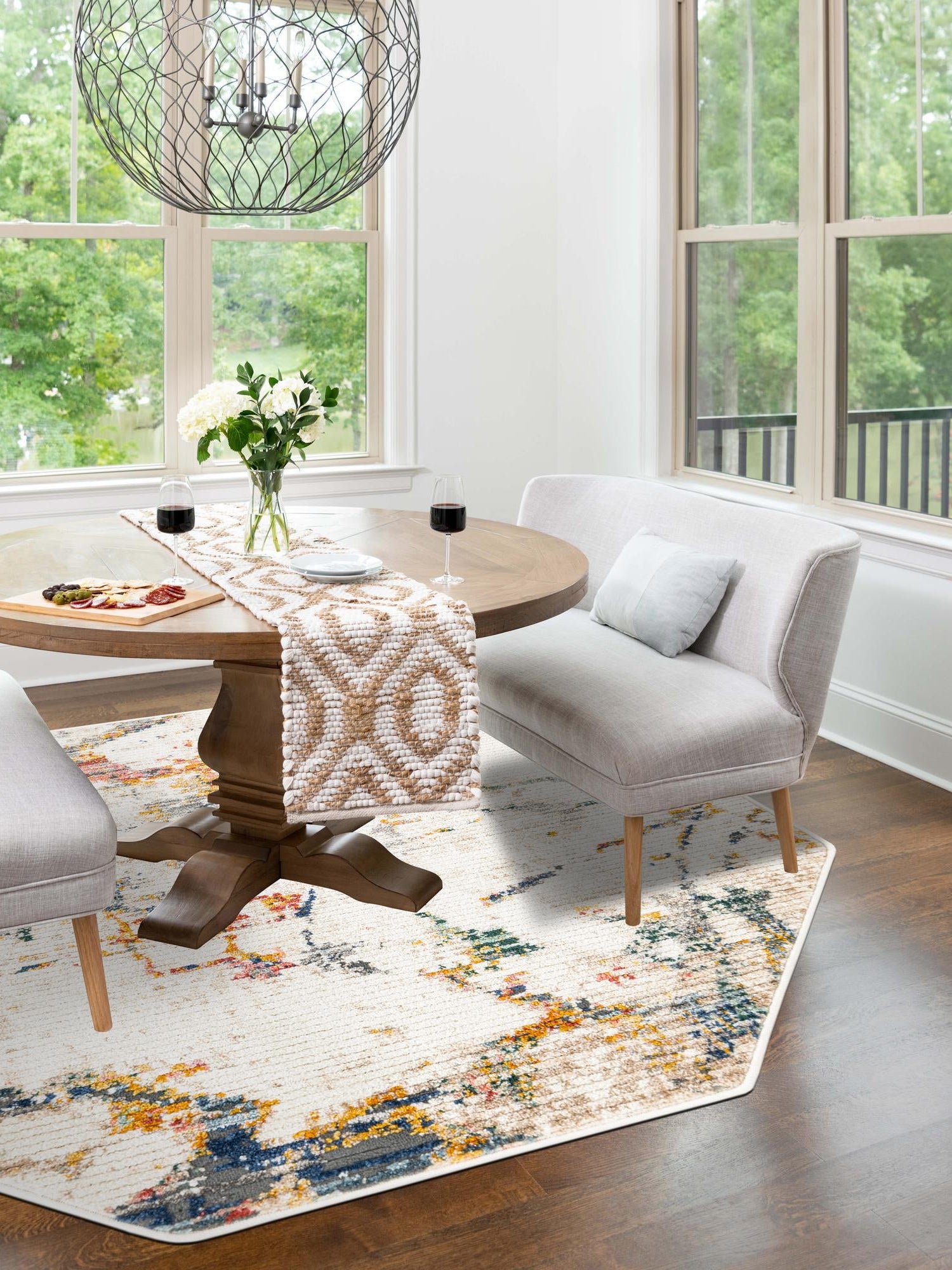 White Navy 7' 3 x 7' 3 Gemstone Octagon Area Rug Polypropylene Contemporary Carpet Easy Clean Stain Resistant for Home Design Decorating for Sale at Rug Engine