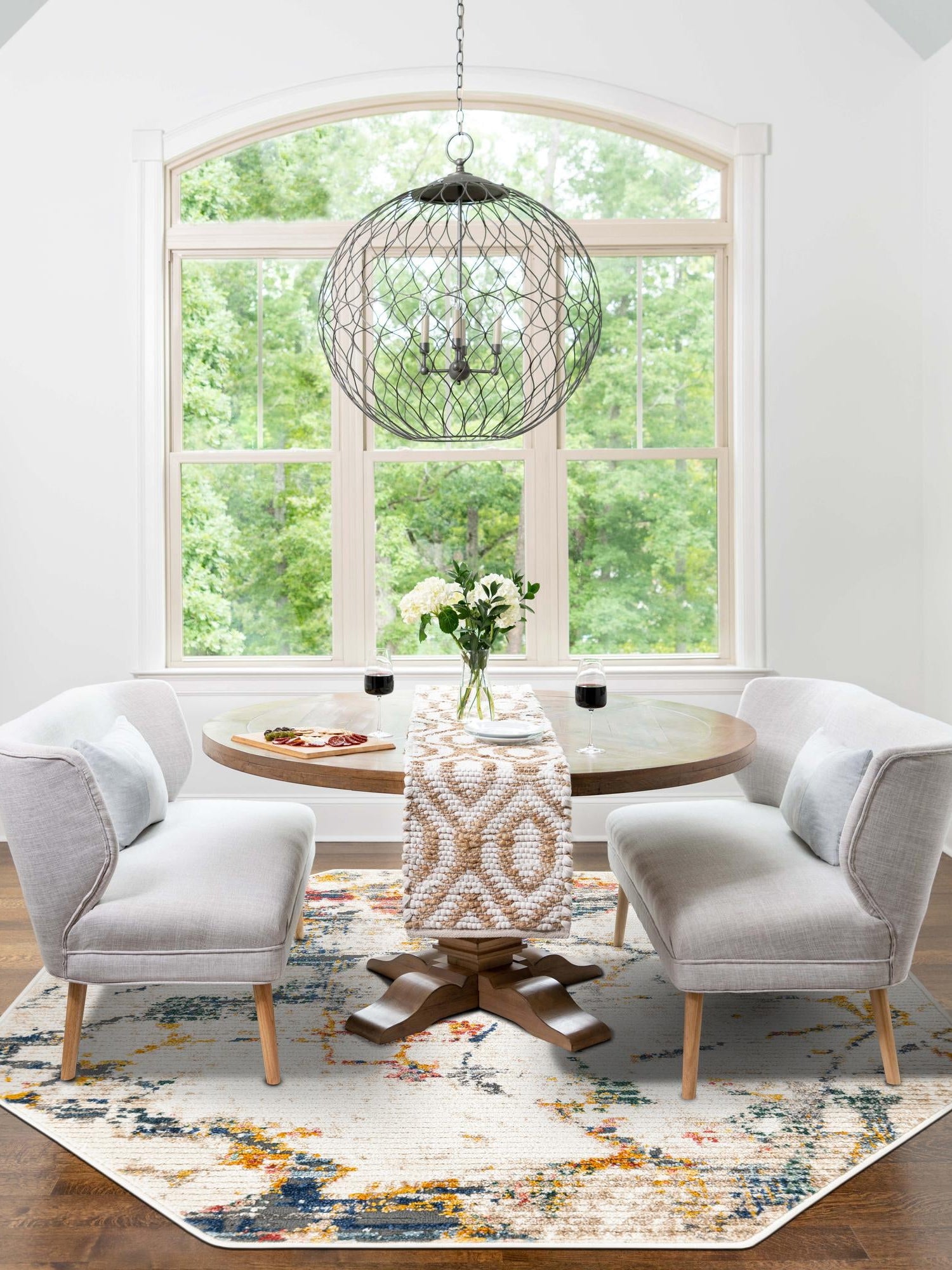 White Navy 7' 3 x 7' 3 Gemstone Octagon Area Rug Polypropylene Contemporary Carpet Easy Clean Stain Resistant for Home Design Decorating for Sale at Rug Engine