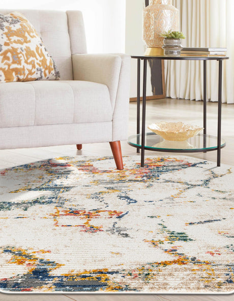 White Navy 7' 3 x 7' 3 Gemstone Octagon Area Rug Polypropylene Contemporary Carpet Easy Clean Stain Resistant for Home Design Decorating for Sale at Rug Engine