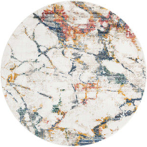 White Navy 7' 3 x 7' 3 Gemstone Round Area Rug Polypropylene Contemporary Carpet Easy Clean Stain Resistant for Home Design Decorating for Sale at Rug Engine
