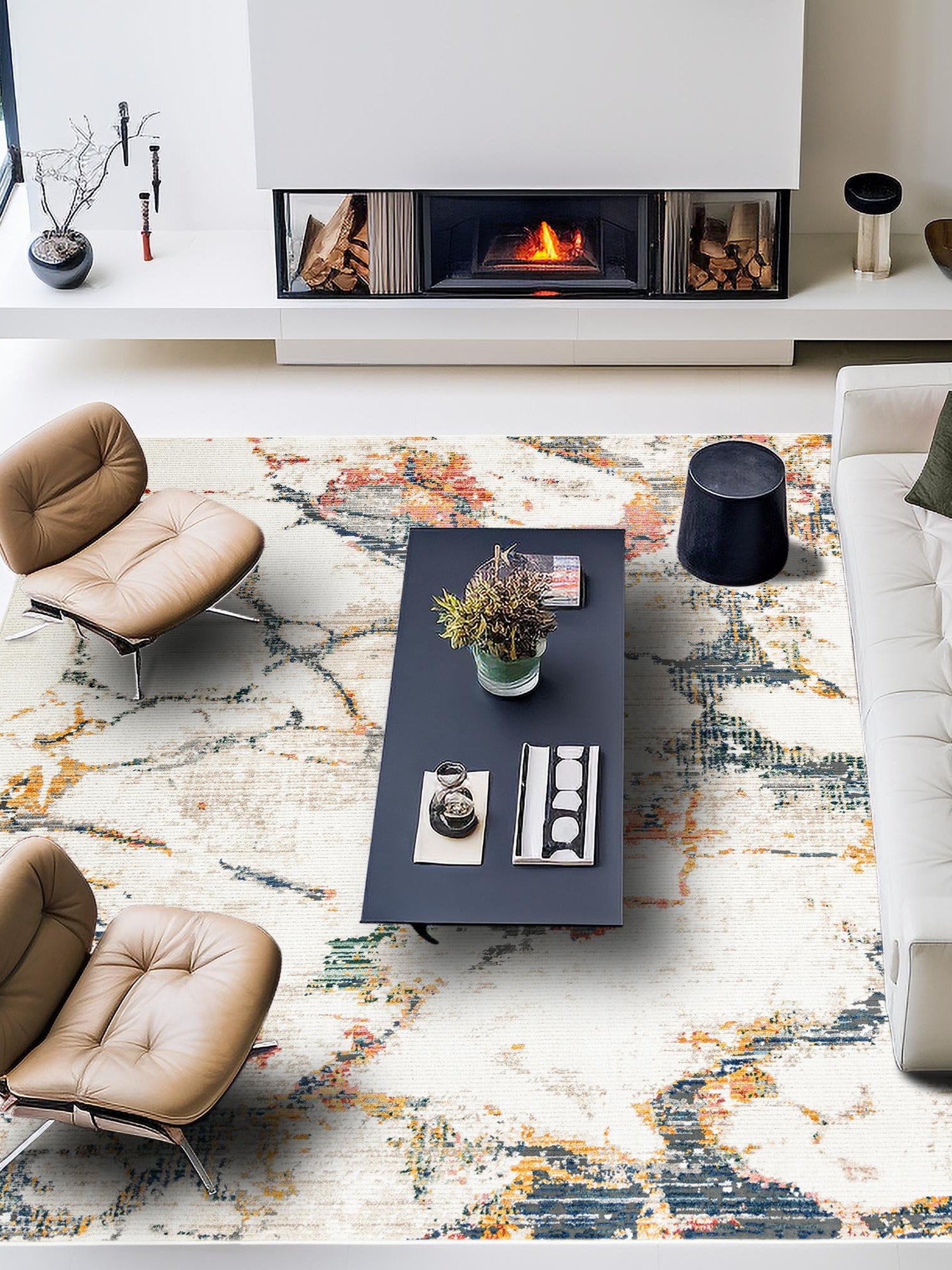 White Navy 10' 2 x 10' 2 Gemstone Square Area Rug Polypropylene Contemporary Carpet Easy Clean Stain Resistant for Home Design Decorating for Sale at Rug Engine