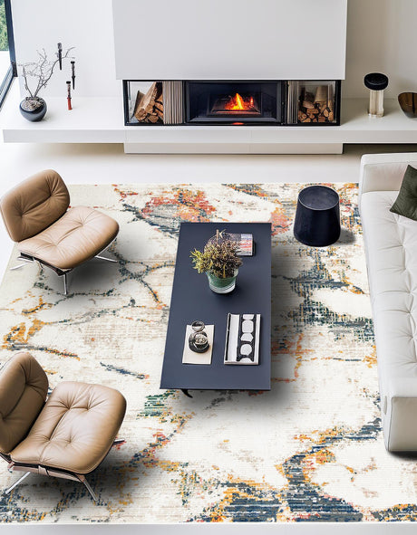 White Navy 10' 2 x 10' 2 Gemstone Square Area Rug Polypropylene Contemporary Carpet Easy Clean Stain Resistant for Home Design Decorating for Sale at Rug Engine
