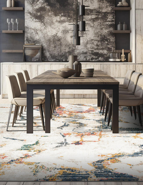 White Navy 7' 3 x 7' 3 Gemstone Square Area Rug Polypropylene Contemporary Carpet Easy Clean Stain Resistant for Home Design Decorating for Sale at Rug Engine