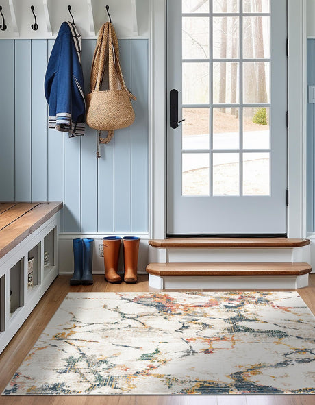 White Navy 10' 2 x 10' 2 Gemstone Square Area Rug Polypropylene Contemporary Carpet Easy Clean Stain Resistant for Home Design Decorating for Sale at Rug Engine