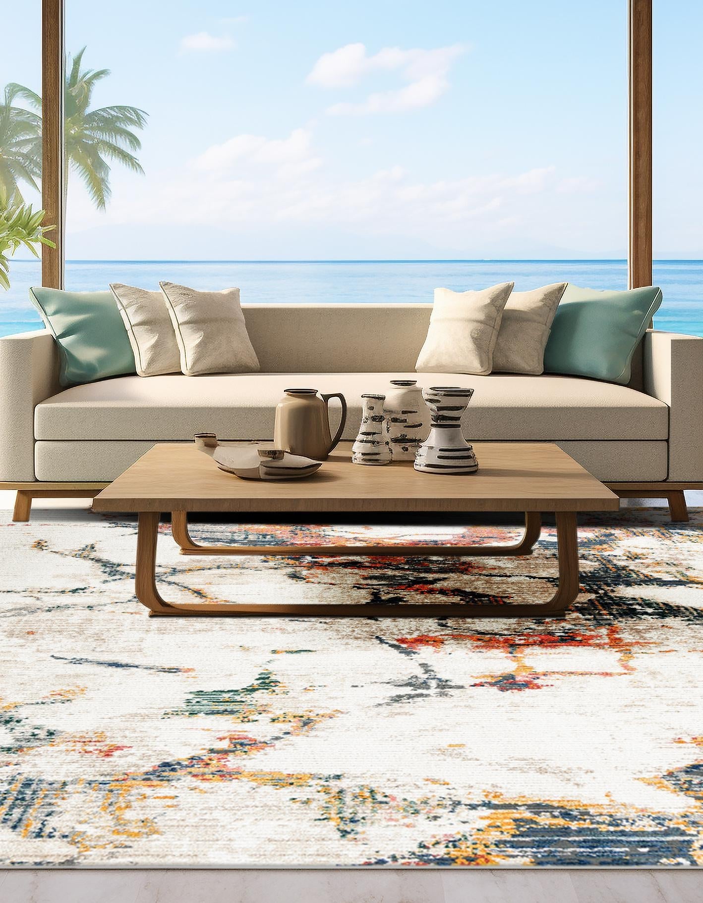 White Navy 10' 2 x 10' 2 Gemstone Square Area Rug Polypropylene Contemporary Carpet Easy Clean Stain Resistant for Home Design Decorating for Sale at Rug Engine