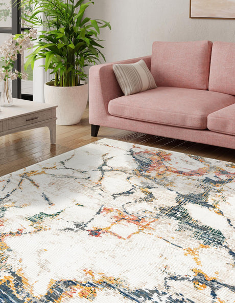 White Navy 7' 3 x 7' 3 Gemstone Square Area Rug Polypropylene Contemporary Carpet Easy Clean Stain Resistant for Home Design Decorating for Sale at Rug Engine