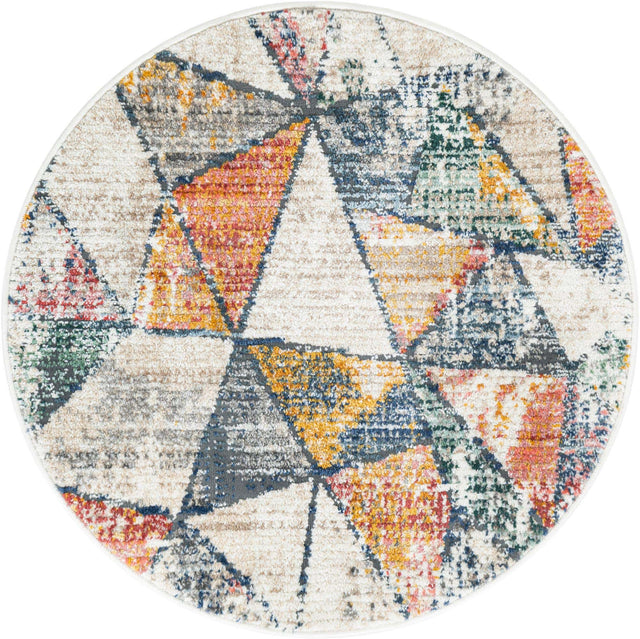 Multicolor 3' 3 x 3' 3 Gemstone Round Area Rug Polypropylene Contemporary Carpet Easy Clean Stain Resistant for Home Design Decorating for Sale at Rug Engine