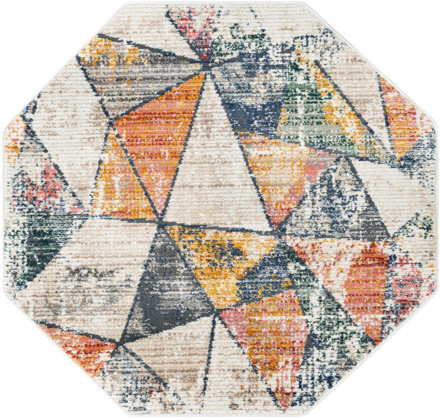 Multicolor 4' 1 x 4' 1 Gemstone Octagon Area Rug Polypropylene Contemporary Carpet Easy Clean Stain Resistant for Home Design Decorating for Sale at Rug Engine