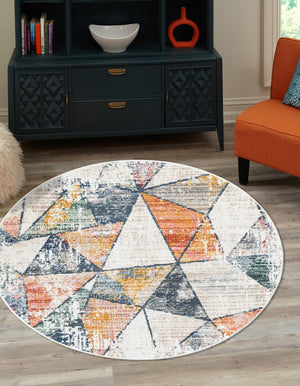 Multicolor 10' 2 x 10' 2 Gemstone Round Area Rug Polypropylene Contemporary Carpet Easy Clean Stain Resistant for Home Design Decorating for Sale at Rug Engine