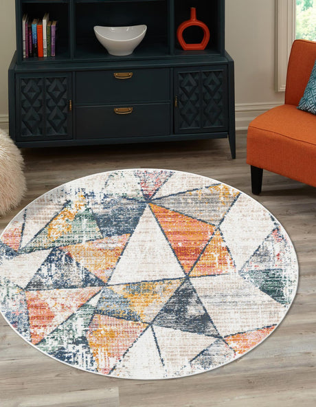 Multicolor 7' 3 x 7' 3 Gemstone Round Area Rug Polypropylene Contemporary Carpet Easy Clean Stain Resistant for Home Design Decorating for Sale at Rug Engine