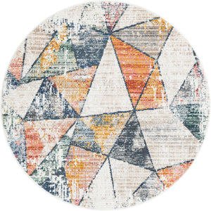 Multicolor 5' 3 x 5' 3 Gemstone Round Area Rug Polypropylene Contemporary Carpet Easy Clean Stain Resistant for Home Design Decorating for Sale at Rug Engine