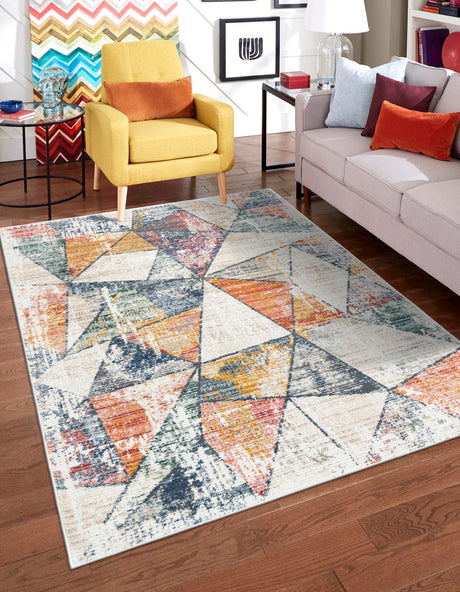Multicolor 5' 3 x 8' Gemstone Rectangle Area Rug Polypropylene Contemporary Carpet Easy Clean Stain Resistant for Home Design Decorating for Sale at Rug Engine
