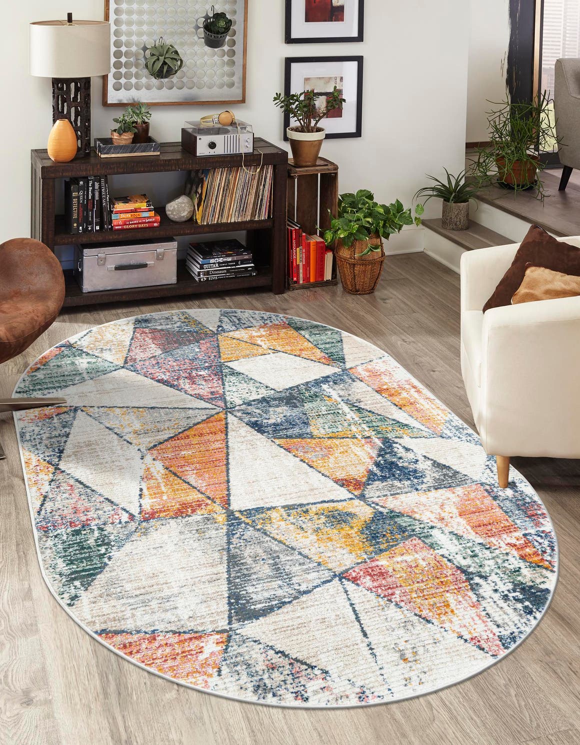 Multicolor 5' 3 x 8' Gemstone Oval Area Rug Polypropylene Contemporary Carpet Easy Clean Stain Resistant for Home Design Decorating for Sale at Rug Engine